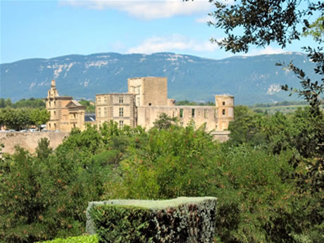 Chateau de la Tour d'Aigues avec le Luberon en arri&egrave;re-plan qui sont visibles depuis les environs du village.